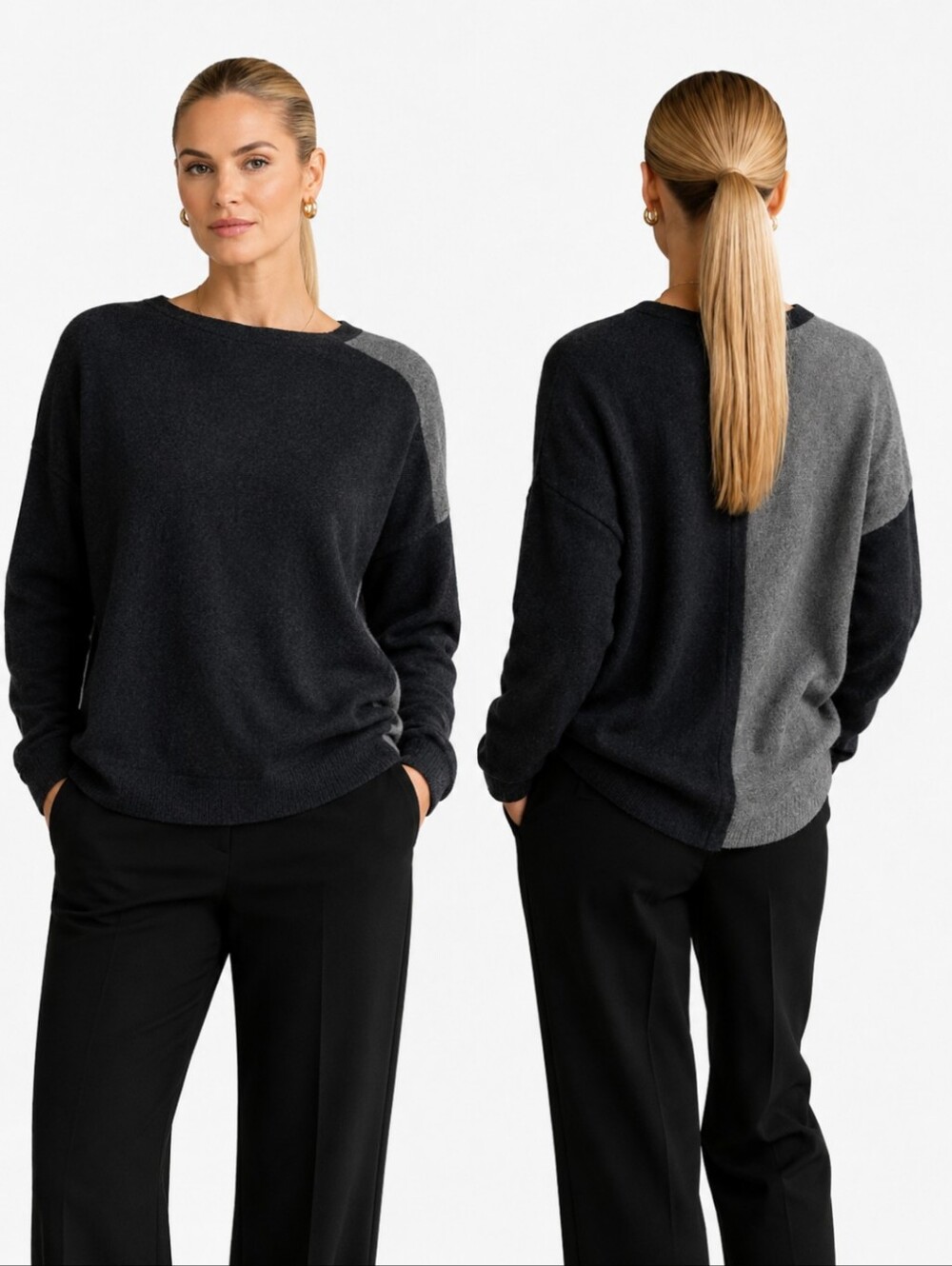 Cashmere Sweater Open fly back soft modern luxury Grey Color lock Minimalist S